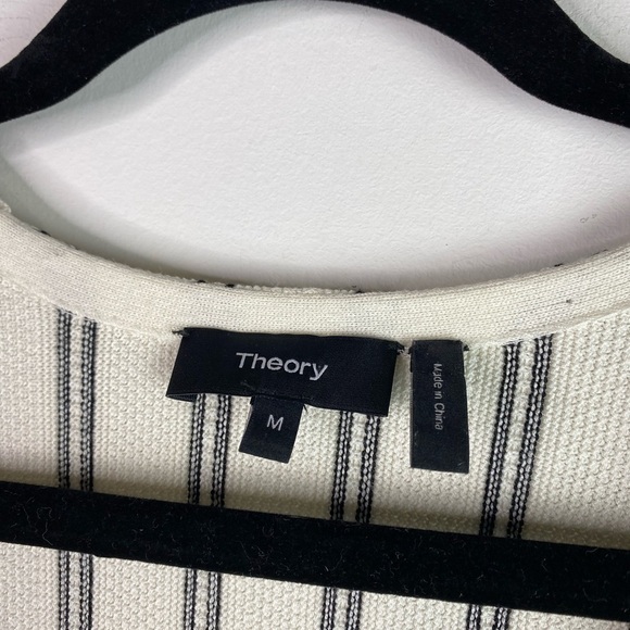 Theory haydren prosecco double stripe white black V neck sweater top Women’s M - Picture 6 of 9